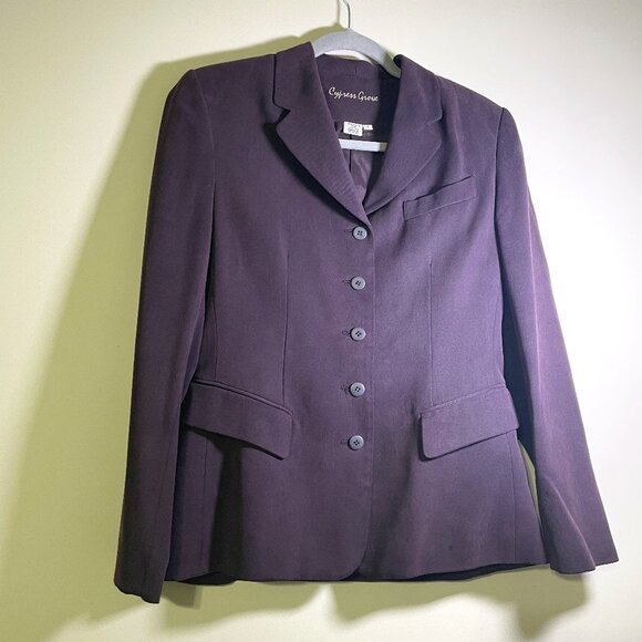 Women's Size 4 Cypress Grove Dark Purple 100% Silk Gabardine Button Down Jacket - Picture 1 of 4